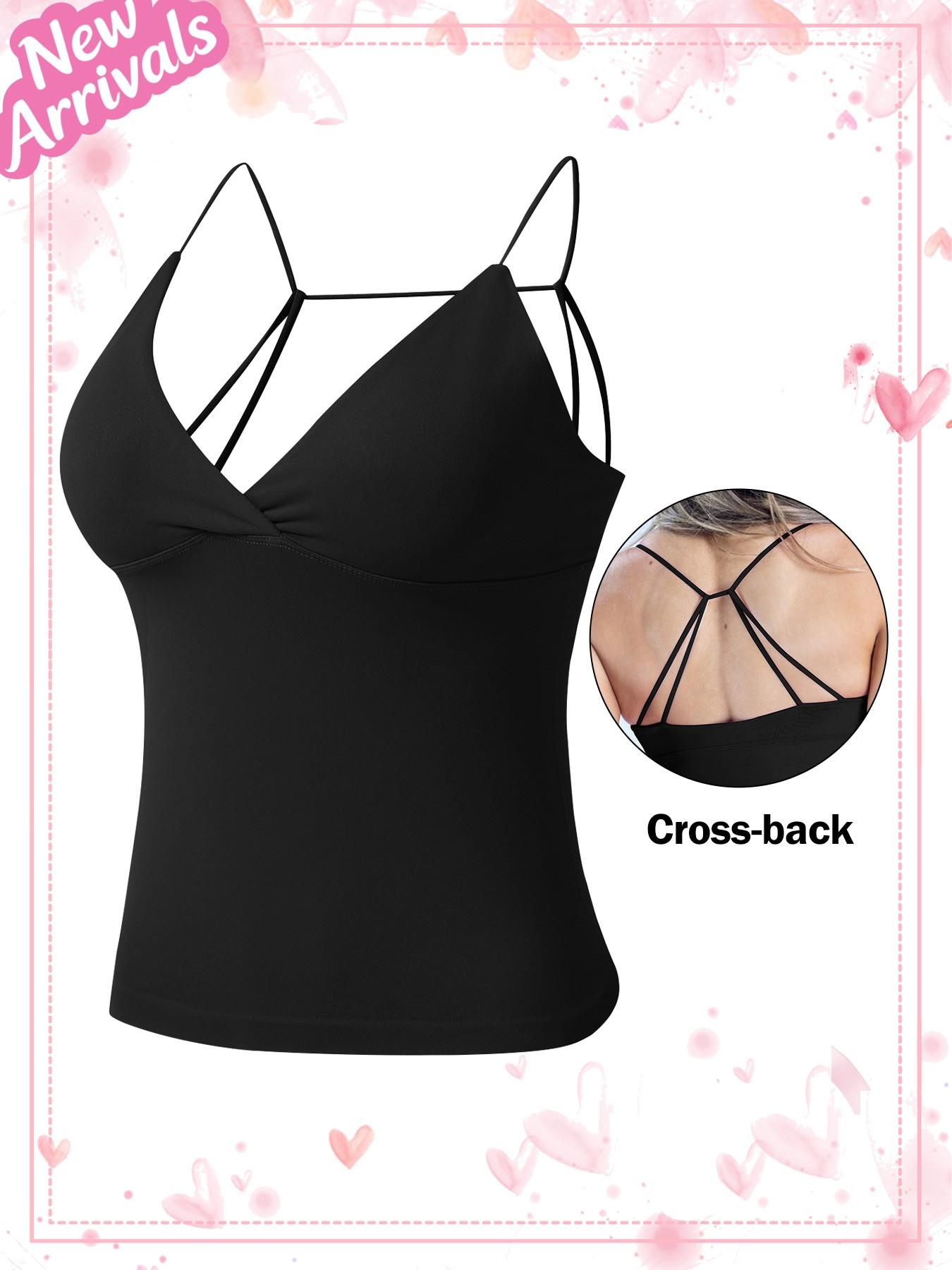 Deep V Women's Tank Top, Longline Backless Scoop Neck Bra Athletic Fitness Sports Workout Gym Crop Top Slim Fit Ribbed Spaghetti Strap Tank Top Summer Soft V-Neck Camisole Trendy Sleeveless Basic Shirt Lightweight