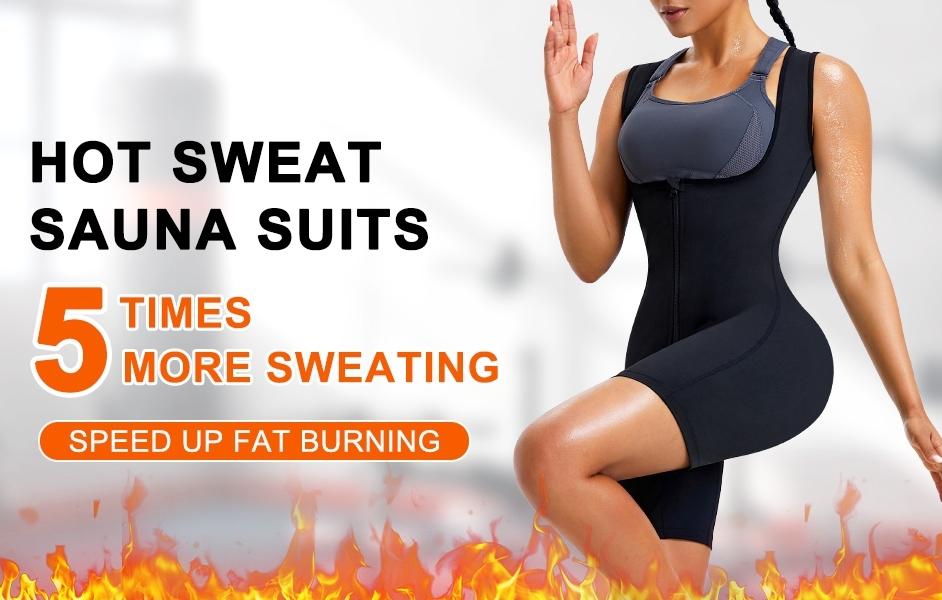 Women's sauna bodysuit, heat-control fiber coated fabric promotes sauna perspiration and body shaping, Gym Workout Clothes
