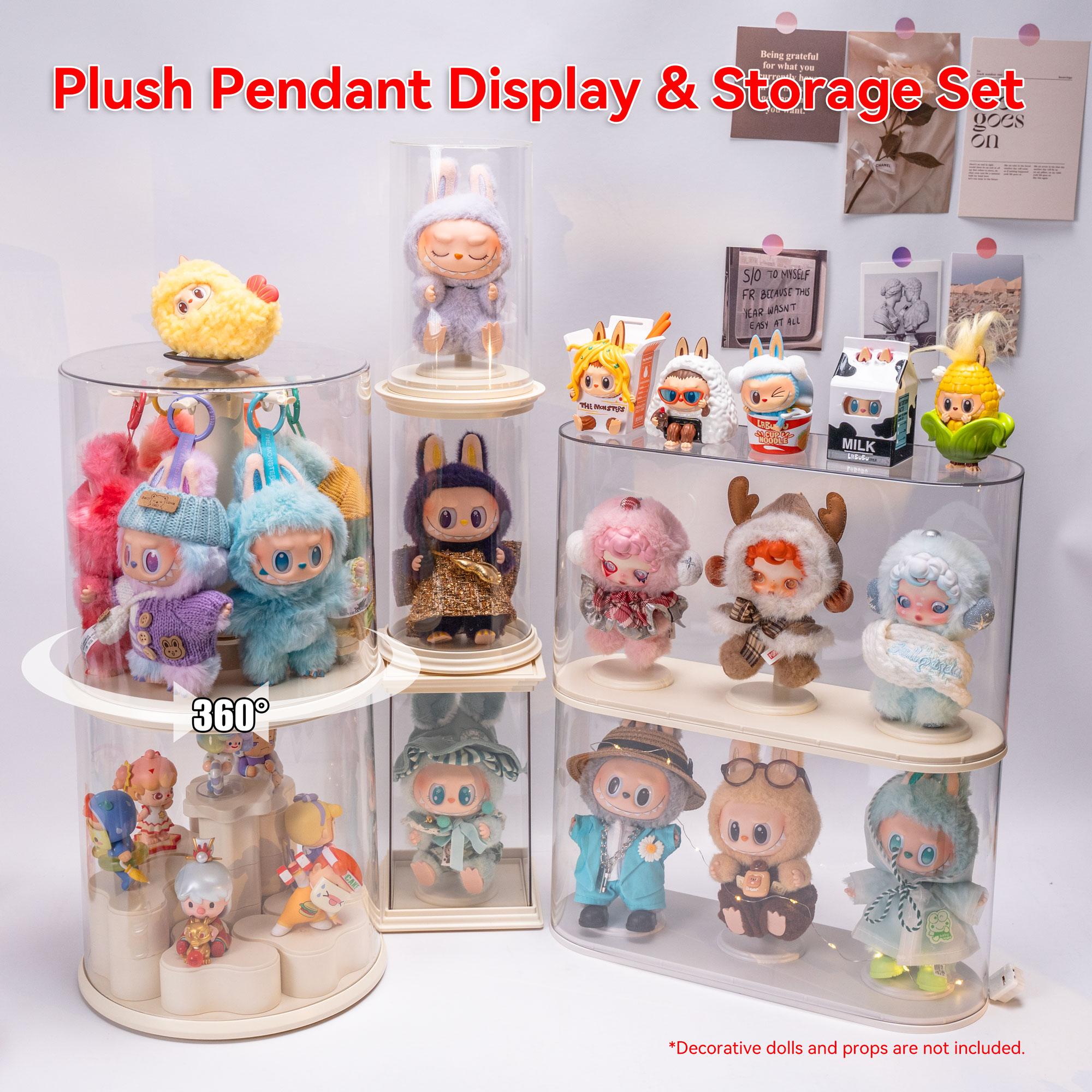 Plush Hanging Display Storage Box, Dustproof Organizer Boxes, Partially Rotatable Design, Transparent Dustproof Cover, Suitable for Pop Plush Toys, Labubu, Skullpanda
