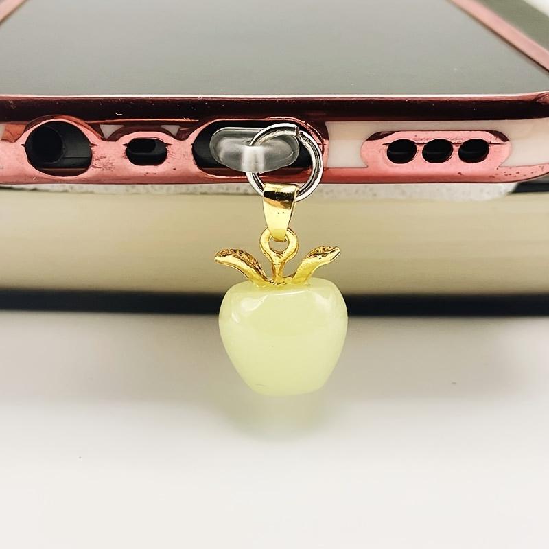 2 Pcs、3 Pcs、1 Pcs Glowing Apple-shaped Phone Dust Cap - Acrylic, Glow-in-the-Dark Design, Gold Leaf Details, Elegance Phone Accessory, Dust Protection, Phone Dust Cover | Gold Leaf Accents | Acrylic Phone Charm