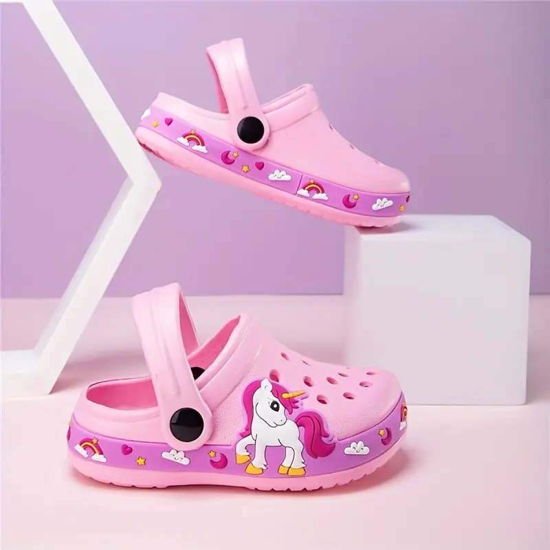 Girls' Cute Soft No-Heel Closed-Toe Printed Ink Splatter Slip-On Slippers - 1 Pair Non-Slip Outdoor Water Footwear for Kids Toddlers, Holiday Gift