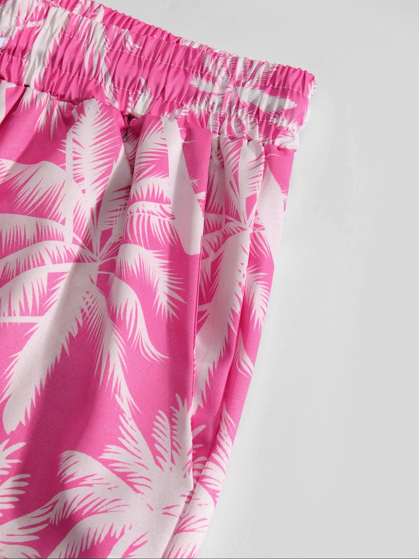 Men's Random Palm Tree Print Boxer Brief Swim Shorts, Regular Fit Casual Comfy Breathable Swim Shorts for Summer, Men's Swimwear for Beach Vacation