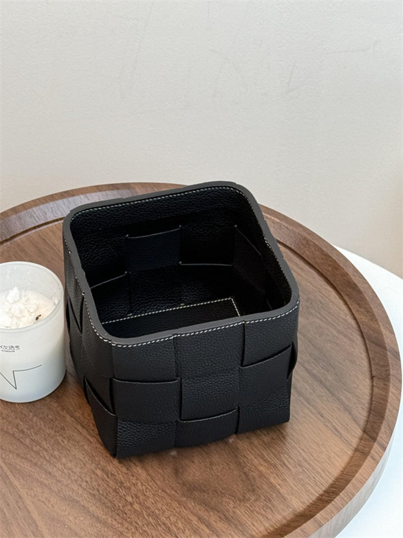 High-Quality top-grain leather Storage Basket, Elegant Makeup Brush Organizer, Perfect for Vanity & Bathroom, Essential for Beauty Bloggers