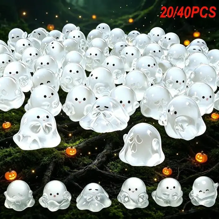 Resin Plastic Luminescent Glow-In-The-Dark Miniature Ghost Figurines, 20/40-Count Micro-Size Halloween Decor, Micro Landscape Ornaments, Spooky Tiny Party Favors Gift