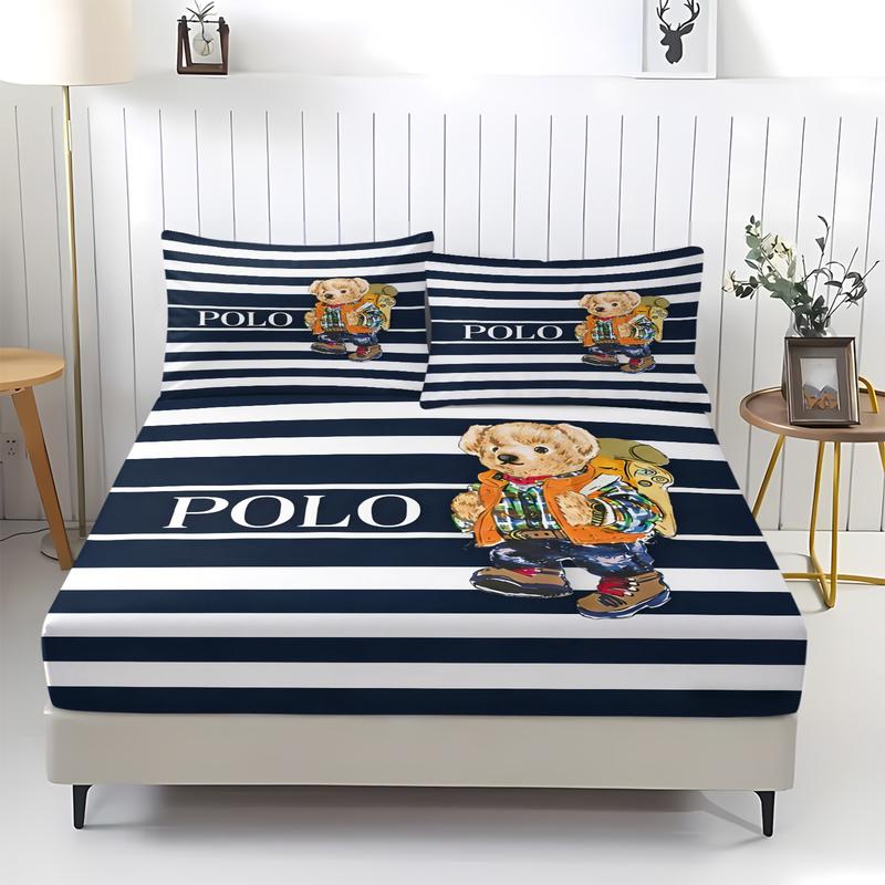 Teddy bear printed pattern bed sheet, comfortable printed pattern, including 1 bed sheet and 2 pillowcases, comfortable bedding, anti slip dust cover suitable for bedrooms and guest rooms, suitable for adult gifts