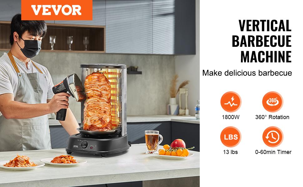 VEVOR Shawarma Grill Machine, Vertical Chicken Shawarma Cooker Machine Countertop, Electric Stainless Steel Broiler Gyro Rotisserie Oven Doner Kebab Machine, for Home Restaurant Kitchen Parties