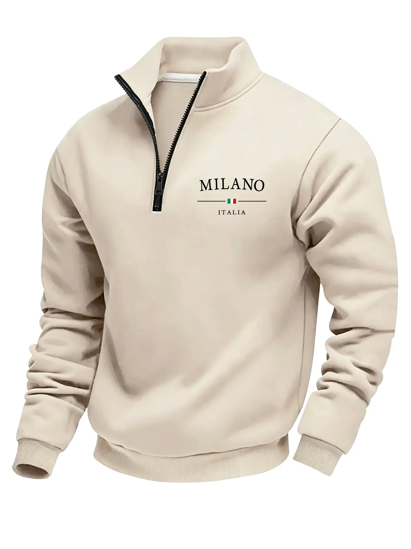 Men's Fall Winter Stand Collar Half-Zip Pullover Sweatshirt, Letter Print, Casual Streetwear Pullover, Casual Trendy Long Sleeve Top, Fitted H-Type, Casual Cozy Sweatshirt, Casual Warm Sweatshirt