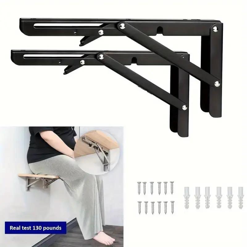 Folding Shelf Bracket, Triangular Wall-Mounted Design, Desktop L-Shaped Table Hinge with Screws Included