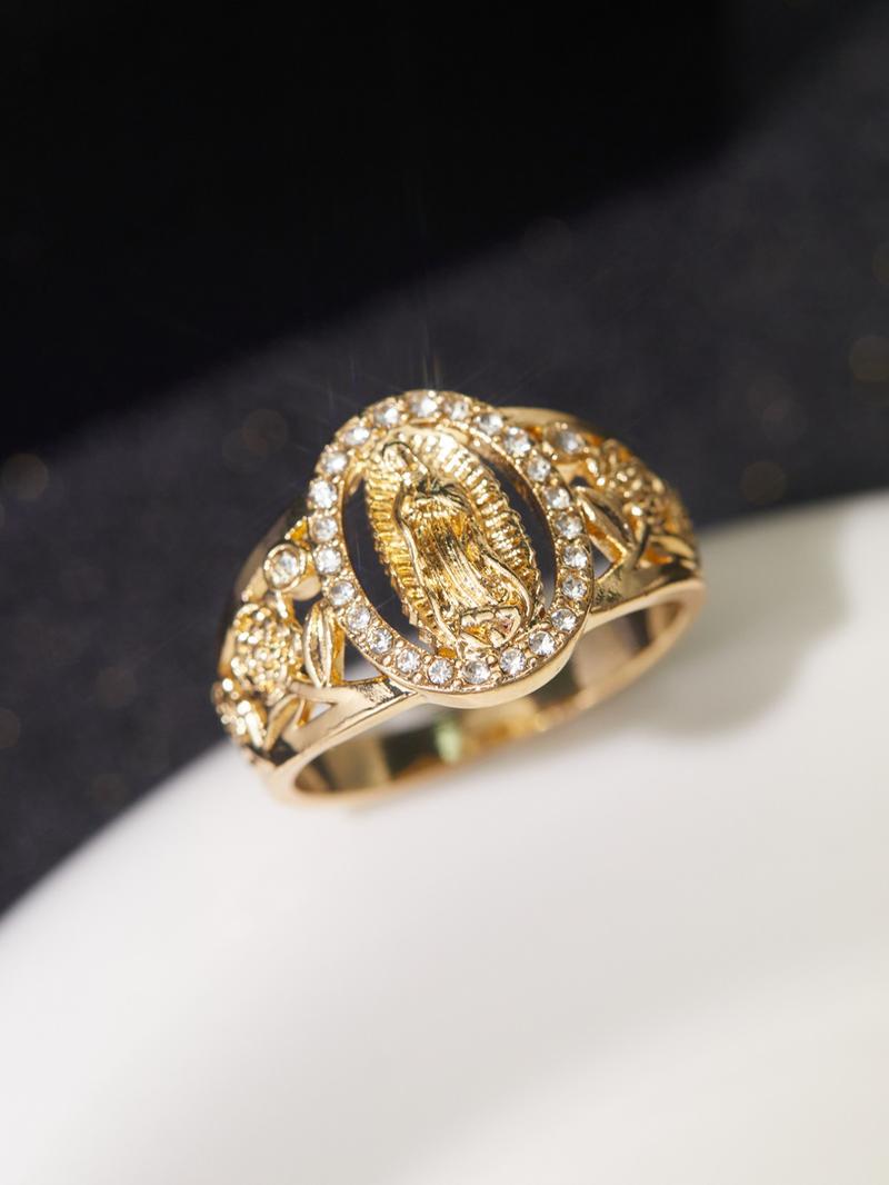 Punk Style Virgin Mary Design Ring, Rhinestone Decor Ring for Women & Men for Party, Daily Decor, Trendy All-match Vintage Jewelry for Birthday Gift, Statement Rings