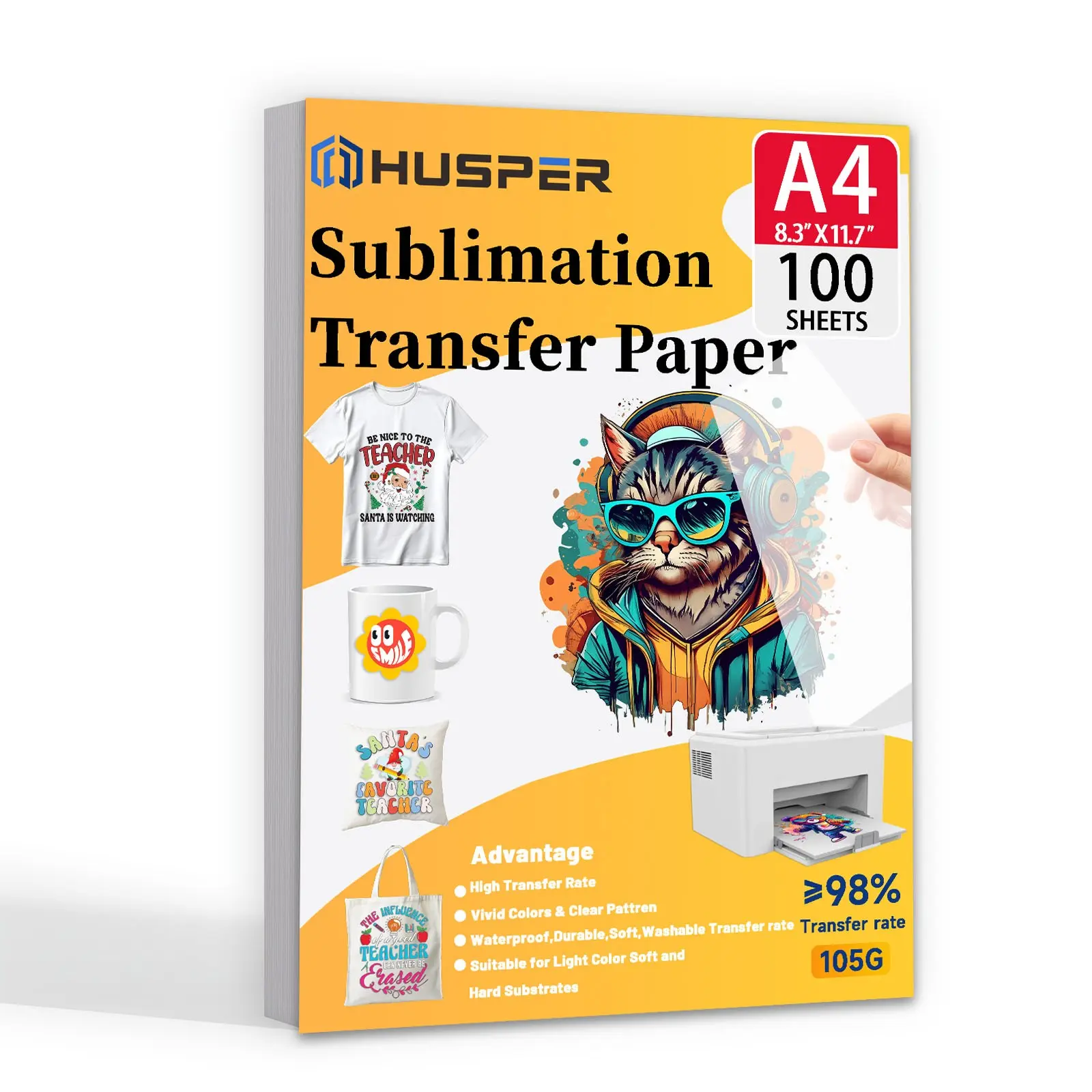 A4 Sublimation Transfer Paper 100 Sheets, 105g Premium Ink Release, for Glasses, Mugs, T-Shirts, Compatible with Sublimation Ink & Inkjet Printer
