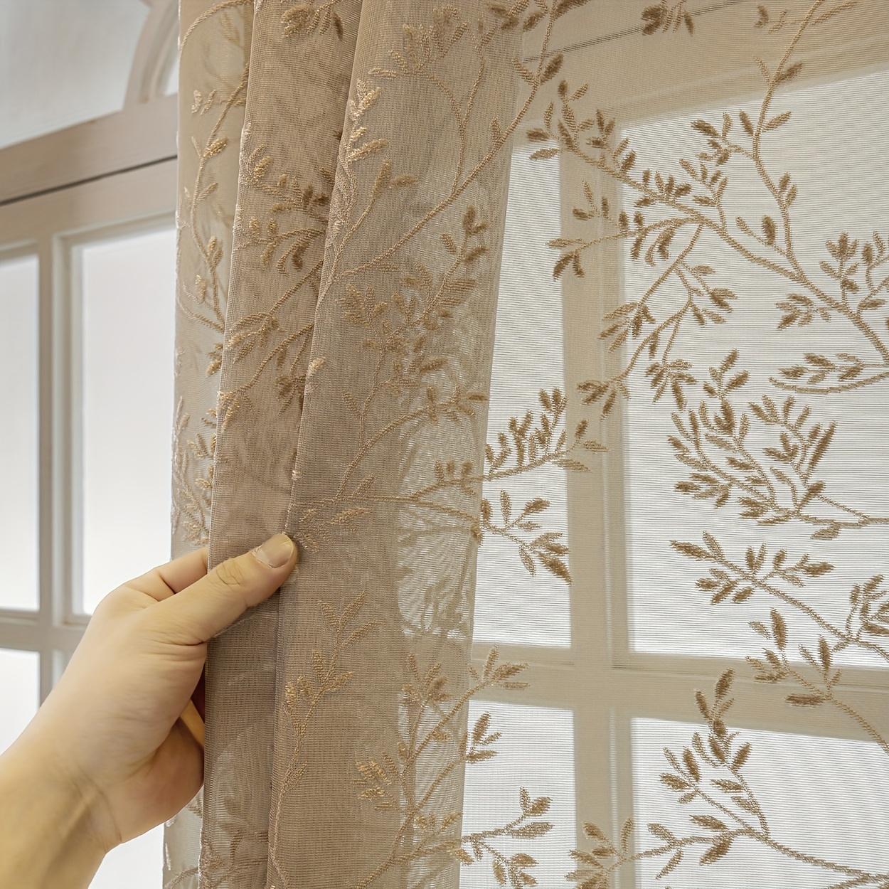 Vintage Bohemian Plant Jacquard Semi-Transparent Curtain, with Hanging Holes, Suitable for Bedroom, Living Room, Balcony, Room Divider