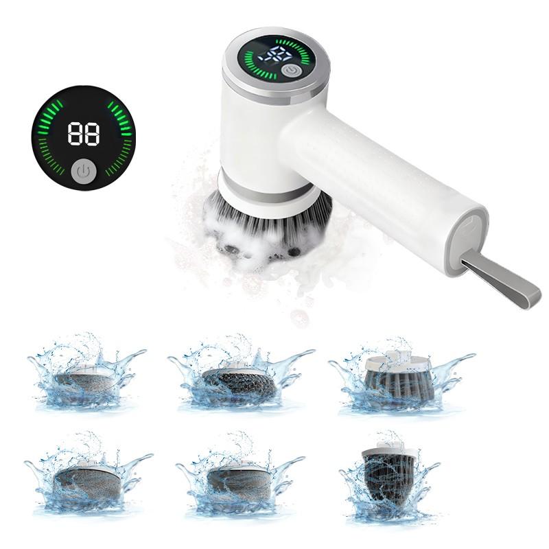 Multifunctional Cleaning Brush, Automatic Electric Cleaner, USB Rechargeable, Silent Handheld Wireless, Replaceable Heads, Kitchen & Bathroom