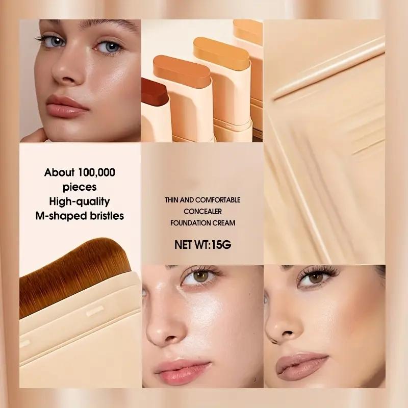 2-In-1 Foundation Concealer Stick, Long-Lasting Waterproof Matte Effect, Flawless Complexion, Internal Brush Head, Full Coverage Creamy Texture, Multi-Tones Available