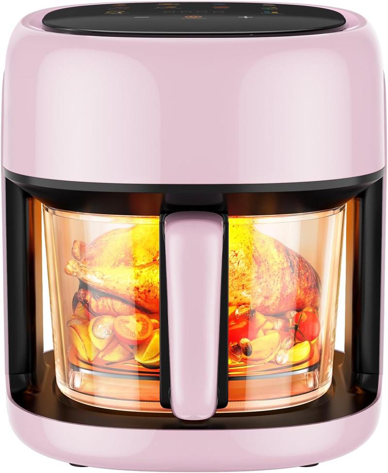 Compact Space Saving 5QT Glass Air Fryer with View Window 8-in-1 Touch Control Dishwasher Safe Basket