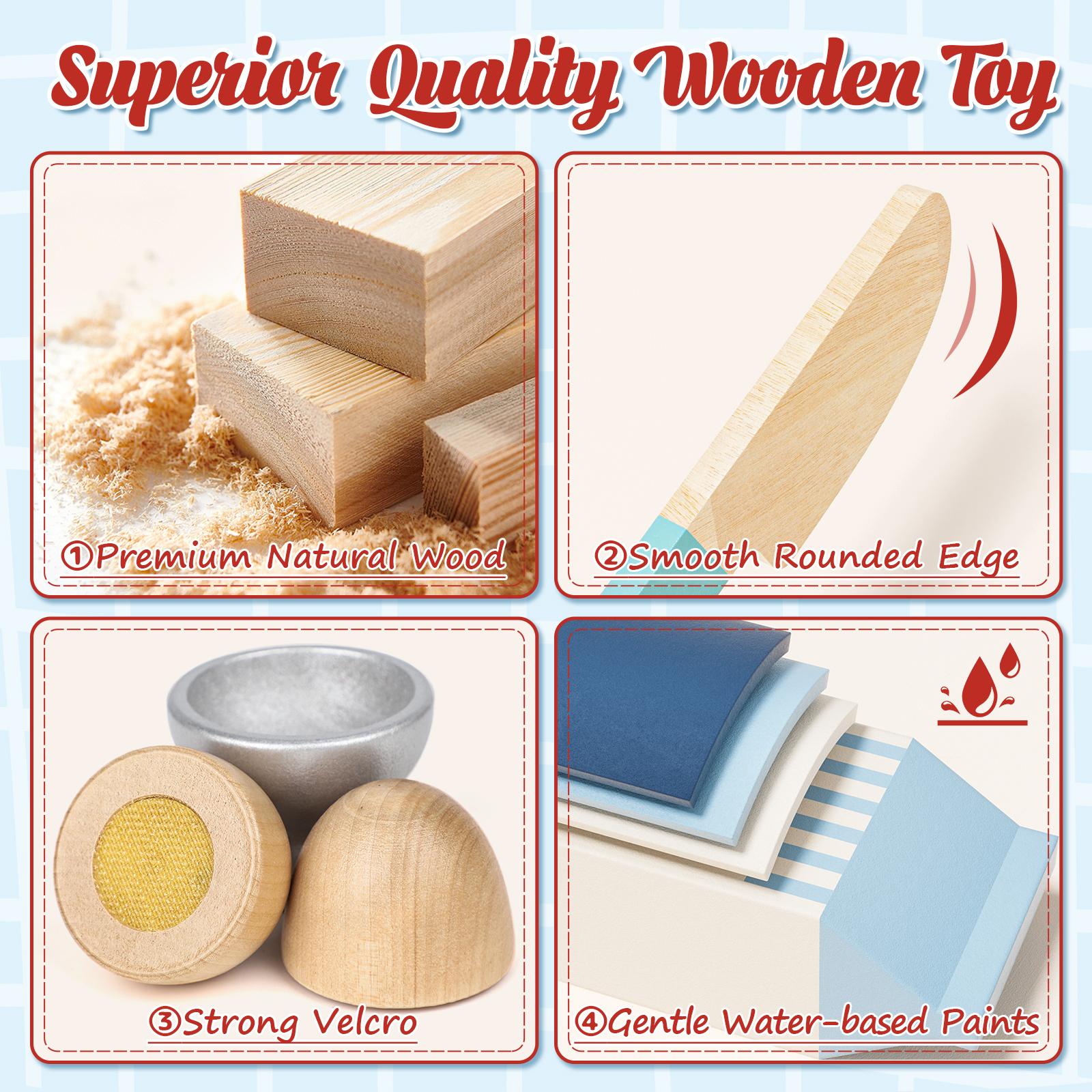 Wooden Pretend Play Food, Wooeden Breakfast Food, Play Food Sets with Shopping Bag for Kids Kitchen, Fake Food Pretend Play for Kids, Realistic Food Playset Cutting Fruit Bread Egg Bag, Role Playing Toys for Kids