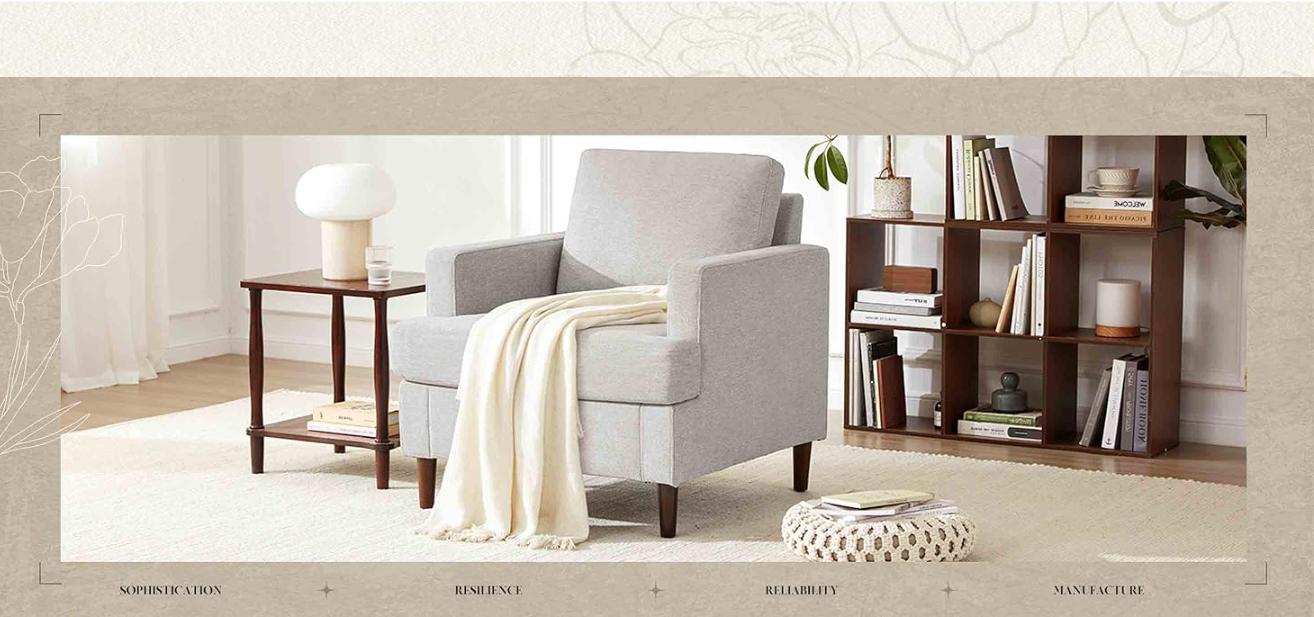 Weture Mid-Century Accent Chair,Modern Linen Fabric Armchair for Living Room,Comfy Upholstered Reading Accent Chairs for Bedroom,Single Sofa Chair with Wood Legs