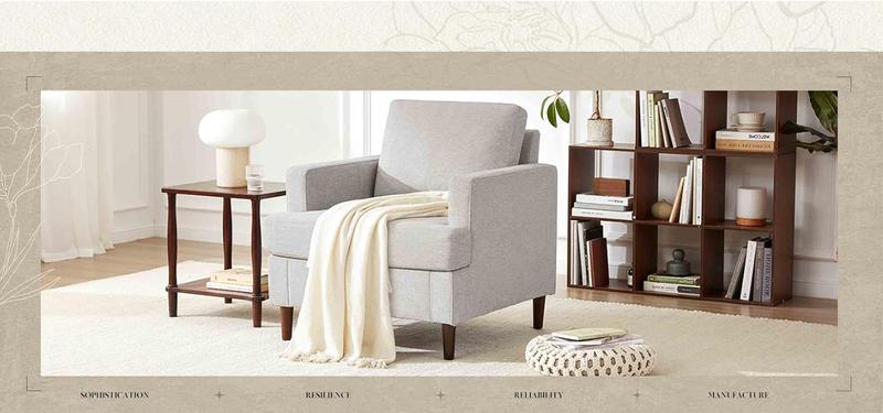 Weture Mid-Century Accent Chair,Modern Linen Fabric Armchair for Living Room,Comfy Upholstered Reading Accent Chairs for Bedroom,Single Sofa Chair with Wood Legs