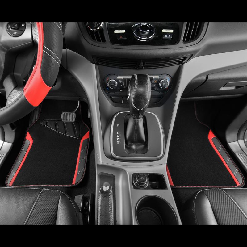 CAR PASS 5pcs Leather Steering Wheel Cover and Waterproof Car Floor Mats,fit for 95% Sedan,SUV,Cars,14.5-15inch Sporty Anti-Slip Safety Comfortable