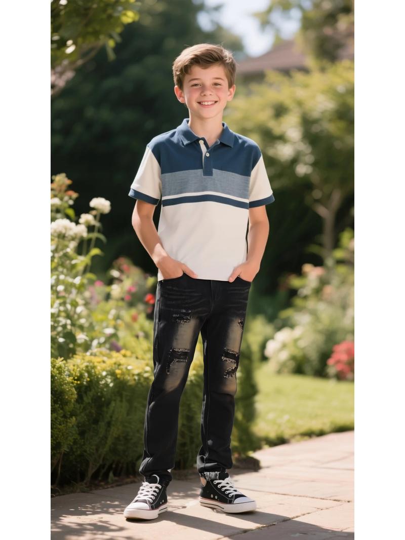 Boy's Skinny Fit Ripped Destroyed Distressed Fashion Kids Denim Pants Jeans