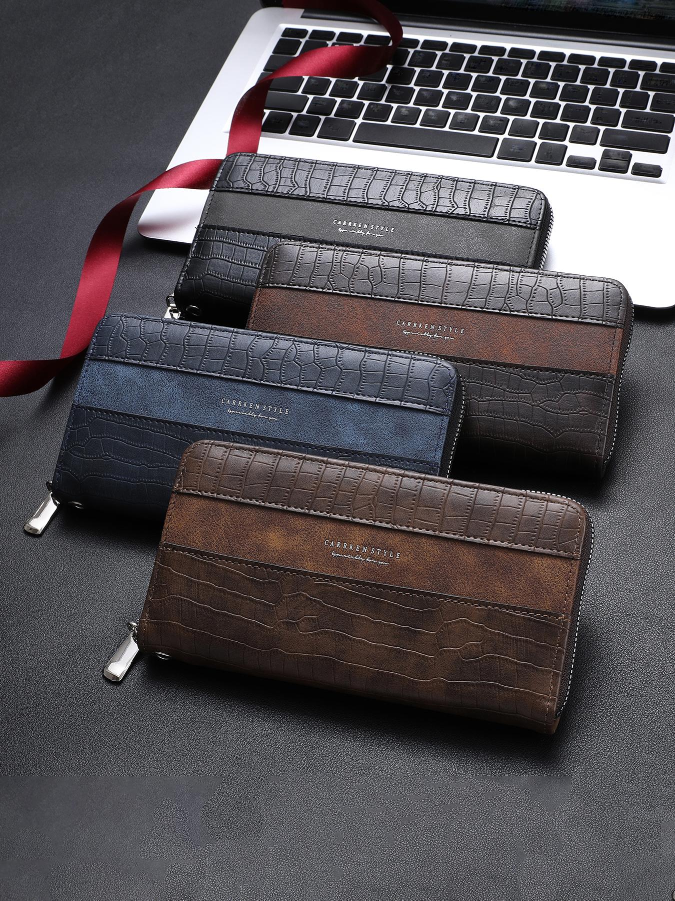 Men's Business Stone Texture Zipper Clutch Bag, Fashion Color Block Design, Multi-Functional Large Capacity Wallet, Gift for Boyfriend Father Son, Men Gifts