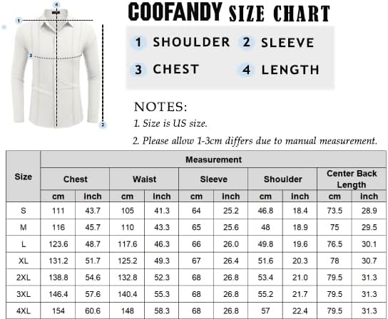 coofandy Men's Cuba Guayabera Exquisite Hollow Embroidered Button Front Shirt, Long sleeved Summer Beach Shirt Casual Regular Fit Long sleeved Collar Top, Elegant and Comfortable Men's Top, Suitable for Home, Date, and Dinner