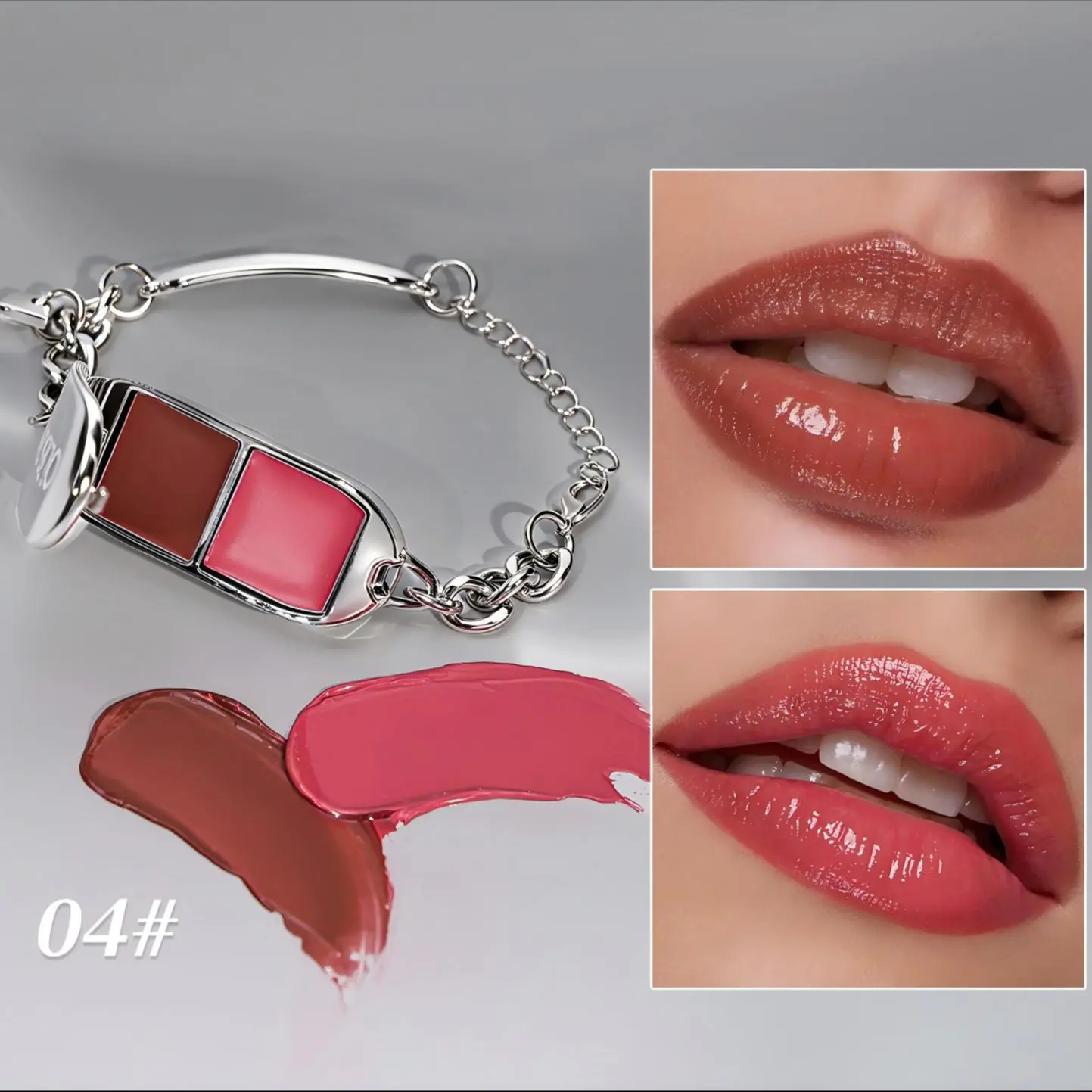 Unique Novelty Bracelet Lip Gloss 2-In-1, Bracelet Lipstick Palette, Mirror Finish Glossy Hydrating Lip Color, Convenient and Fashionable