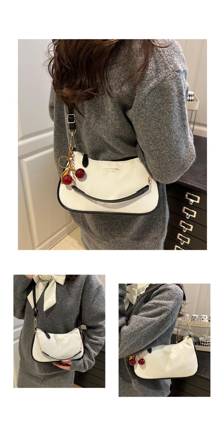 Women's Viral Cherry Charm Synthetic Baguette Bag - Cute Mini Shoulder Bag with Gold Chain, Ideal for Brunch, Date Night, Crossbody Daily Use