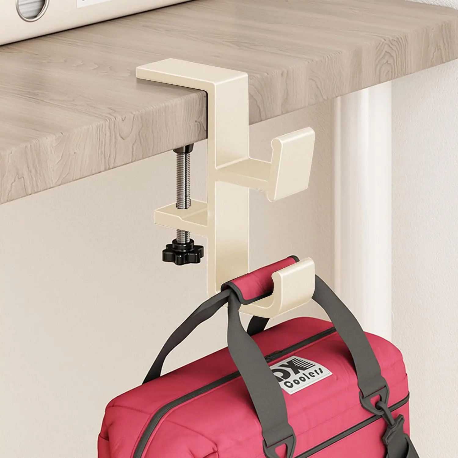Desk Hook for Bag, Purse Hook for Table, Under Desk Handbag Hanger,  Backpack Holder, Desk Mount Hook for Umbrellas, Headphone,  to School Supplies, Cream