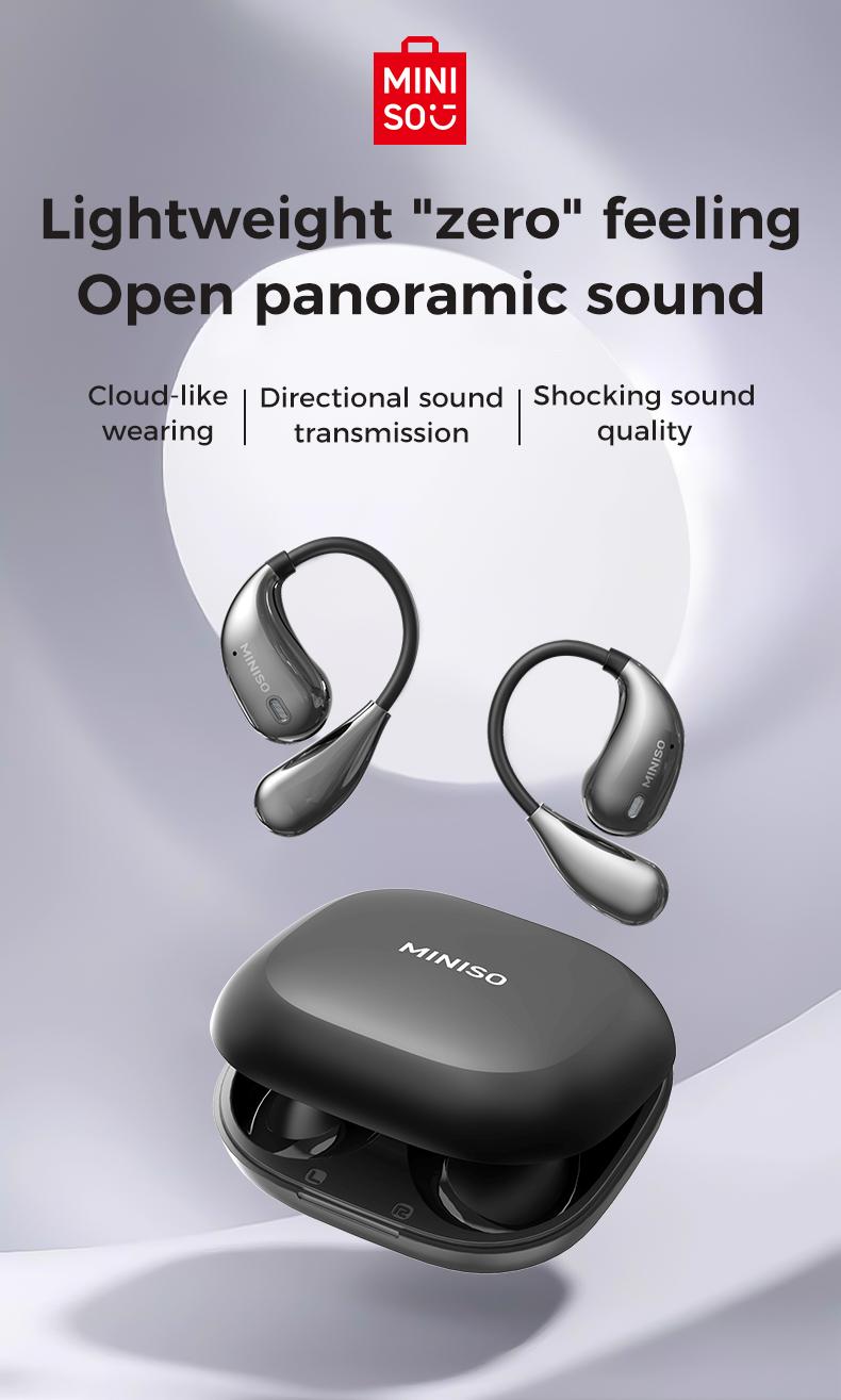 MINISO Open Ear Headphones, Bluetooth 5.4 Earphones Stereo Sound, Wireless Headphones 48 Hours Playback, Type-C Charging, HD Clear Calls, Touch Control, IPX5 Waterproof Open Ear Earbuds