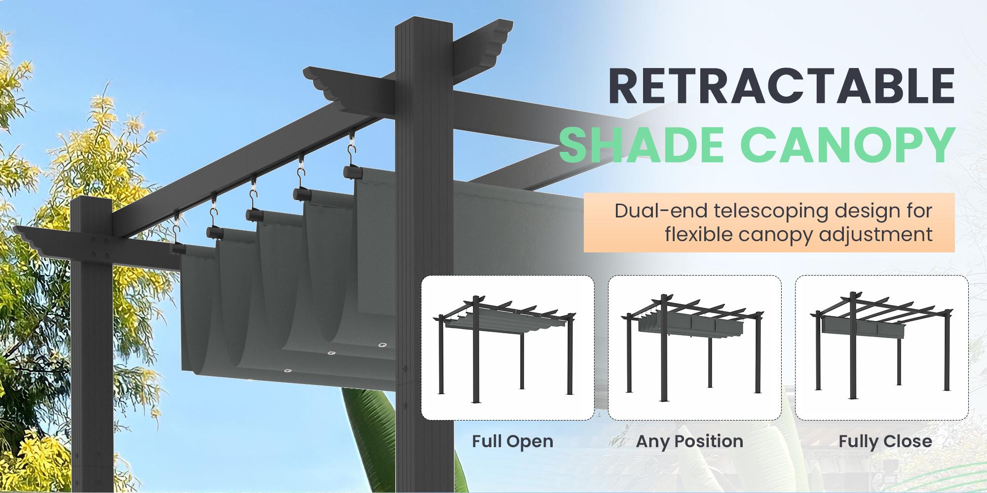 10' x 13' Outdoor Pergola with Retractable Canopy, Heavy-Duty Metal Frame and Adjustable Patio Shade Roof, Gray/Khaki