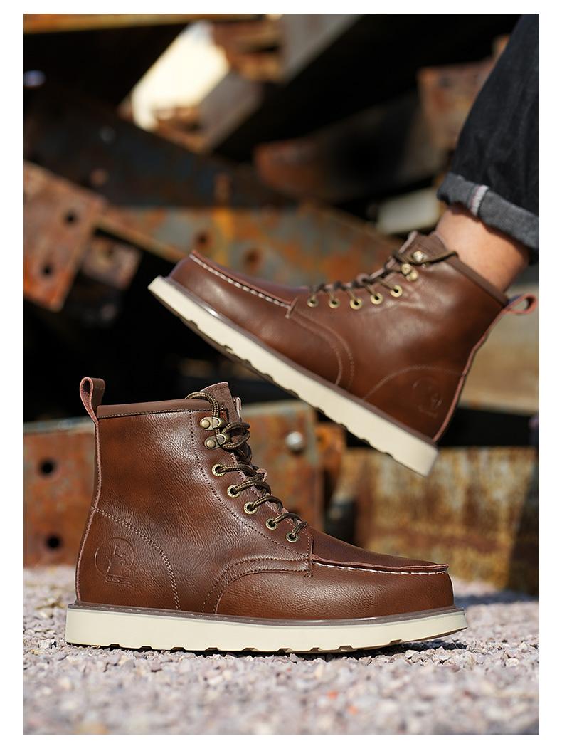 Men's Workwear - style Steel - toe Sports Non - slip Work Shoes, High - top Leather Safety Boots, with Anti - smashing, Anti - piercing, Shock - absorbing and Wear - resistant Properties. Footwear, Fathersday Gift. Classic Boy Closed
