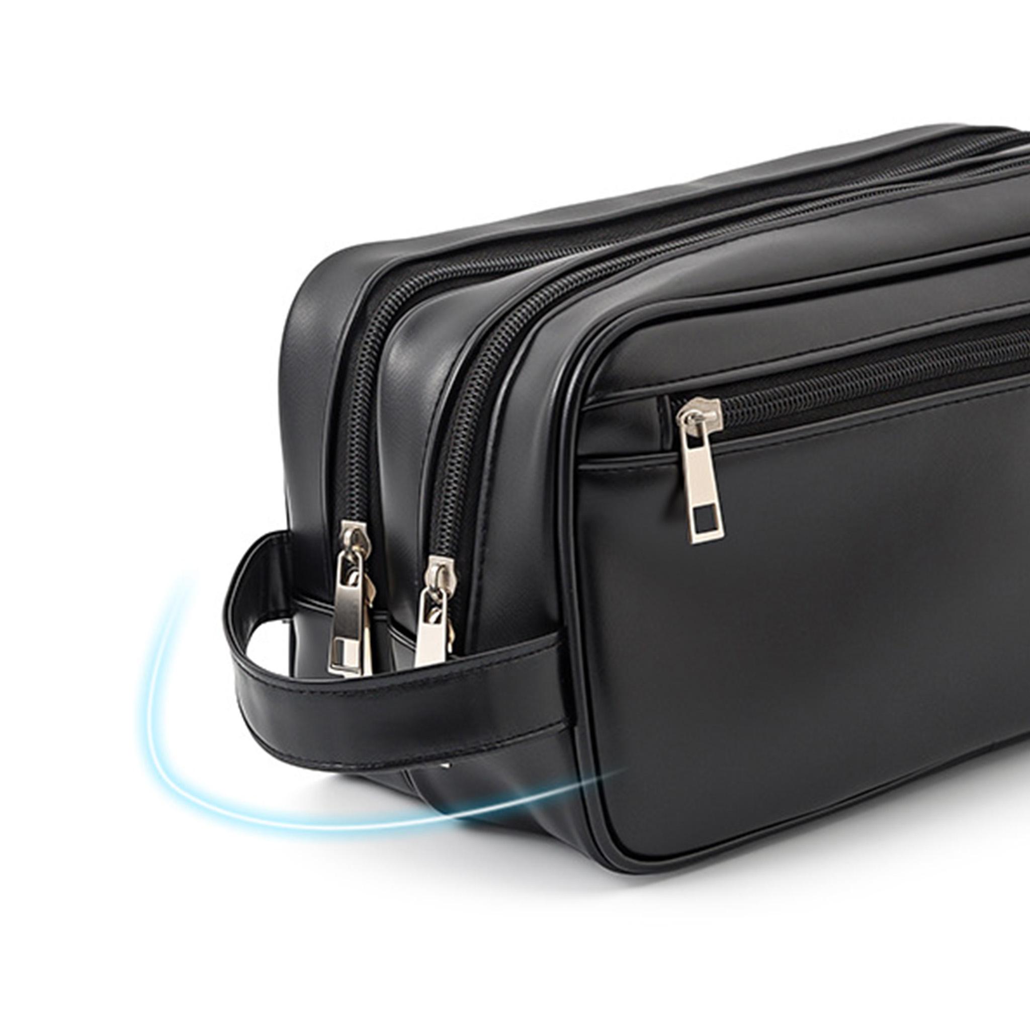 Portable Travel Wash Bag, Dual Compartment Design, Men's Cosmetics & Shaving Organizer, Fashion Solid PVC Wrist Wallet, Ideal Gift