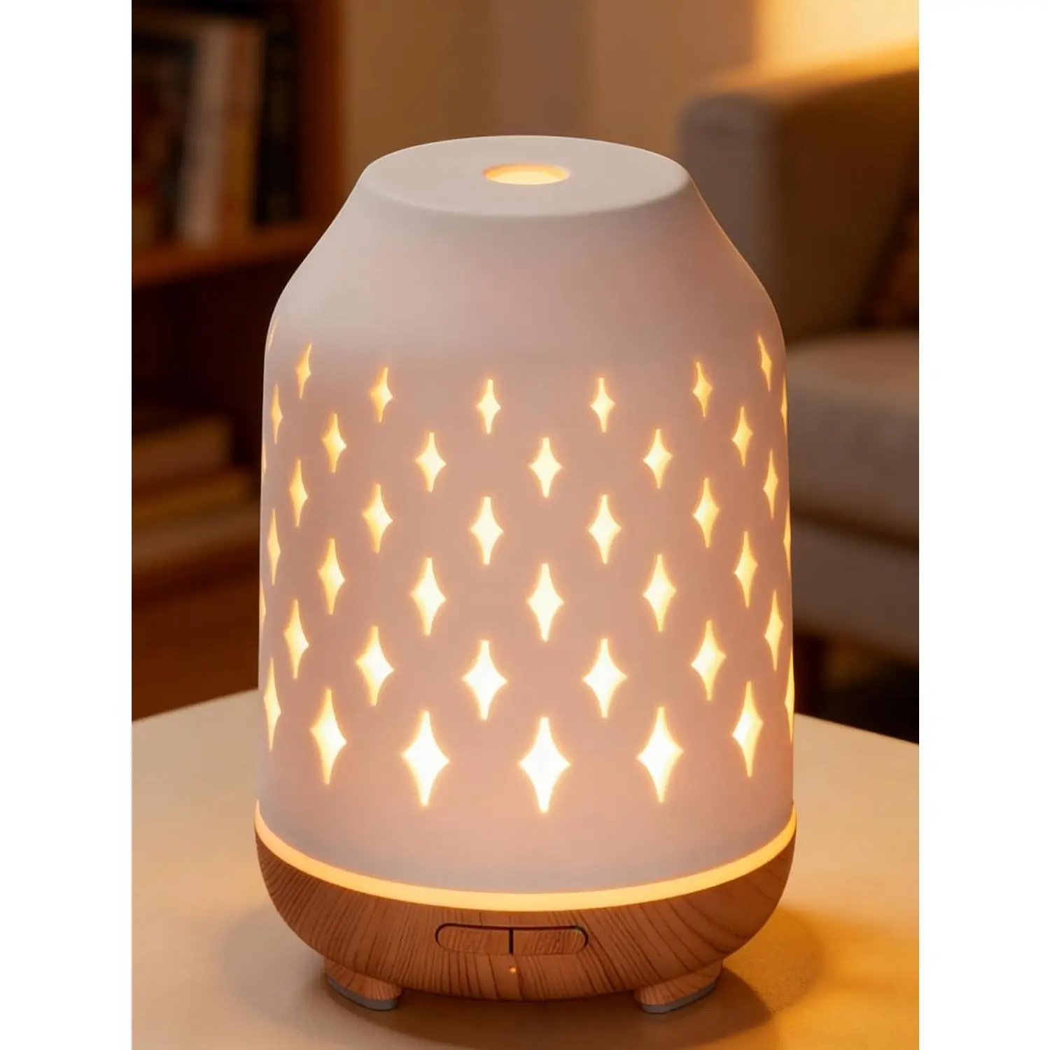 150ml Ceramic Essential Oil Diffuser Humidifier, White Ceramic Stone Cover, Quiet Ultrasonic Cool Mist, 7 Color LED Light, Up to 10 Hours Runtime, Waterless Auto Shut-Off for Large Room HomeGift