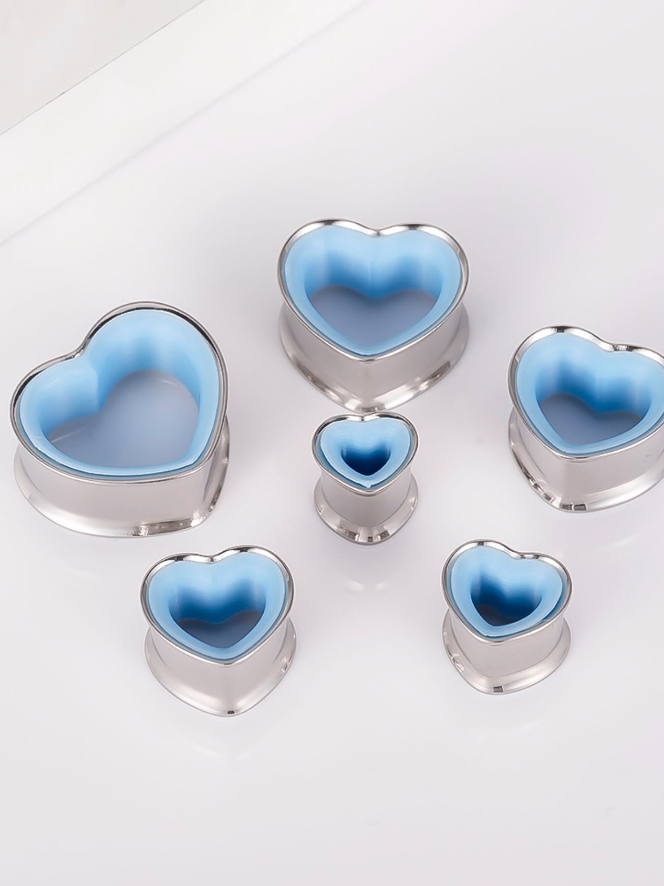 vanku 2pcs Glow in the Dark Heart Shaped Ear Gauges, 316L Stainless Steel, Hypoallergenic, Double Flared, Luminous Piercing Jewelry for Women Men