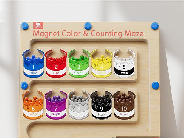 GAMENOTE Magnetic Color and Number Maze, Educational Wooden Color Matching Learning Counting Puzzle Board, Montessori Toys, Fine Motor Skills Toys