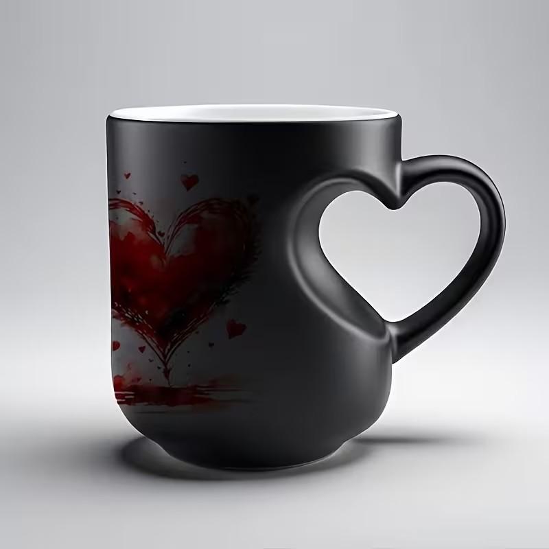 1pc 11oz 325ml Magic Color-Changing Mug - Ceramic Coffee Mug - Thermosensitive Ceramic Cup Changes Color When Hot Drinks Are Added (-Activated), White with Red Hearts Design, Hand Wash Only, Reusable Gift for, Tea, Cocoa