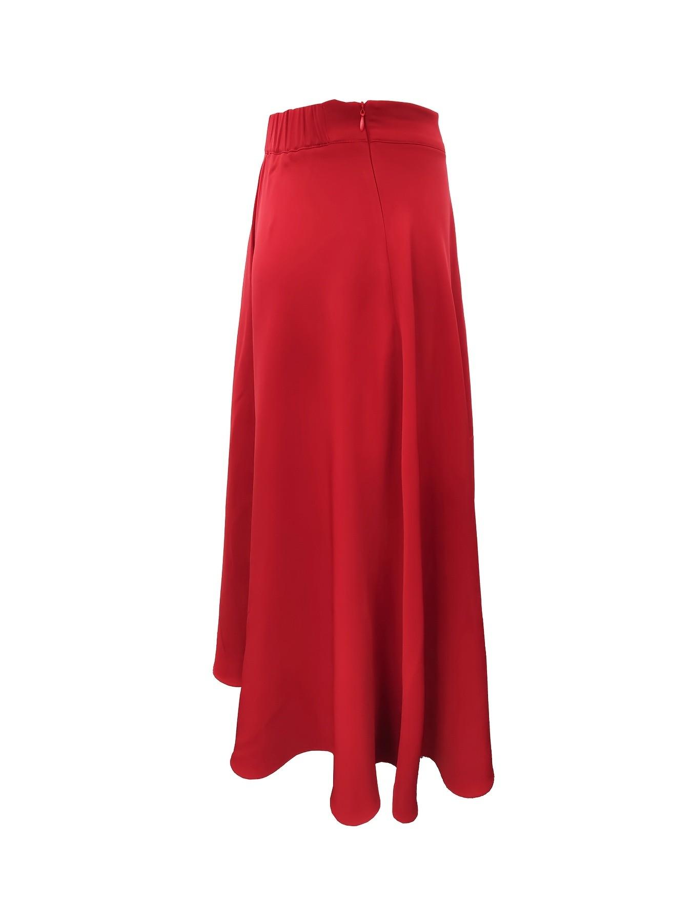 Women's High Waist A Line Midi Skirt 2026, Elegant Solid Red Swing Skirt with Belt, Casual Flared Skater Skirt, Trendy Office Workwear, Versatile Skirt for Date Night, Party, Brunch, Business Casual, Women's Chic Flowy Skirt for Spring Summer Fall