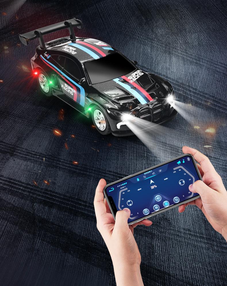 Hotfree 1/64 Mini RC Drift Car, Alloy M4 Racing Car with Trailer, 2.4GHz Remote & APP Control Truck, 3-Speed Modes, LED Lights, USB-C Charging, Indoor & Outdoor Toy, Birthday Christmas Gift for Kids & Adults