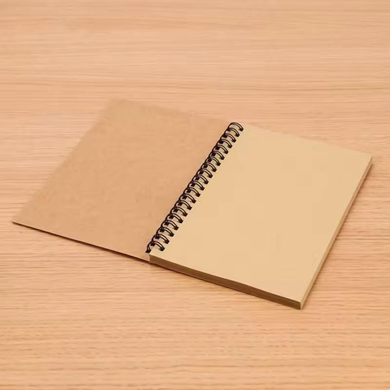 A5 12×18cm Blank Inner Page Spiral Notebook Writing Notebook 4 Styles Kraft/Black Cover Plain Drawing Book Office Notepad Children Graffiti Diary School Sketch Stationery