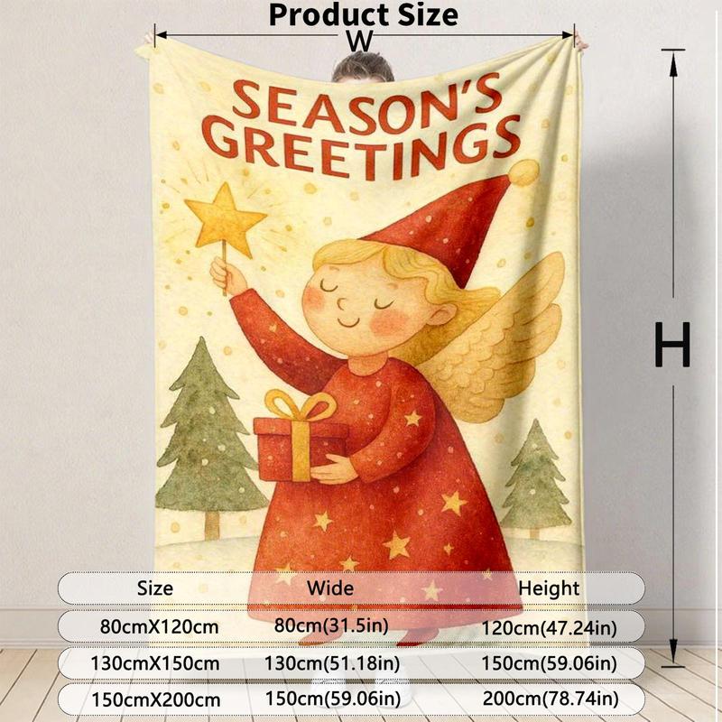 1 piece Festival Blessings Little Angel themed flannel blanket - Oversized fluffy flannel sofa blanket, suitable for beds and sofas, modern design, all-season use, digitally printed pattern, 100% polyester material, machine washable, suitable for
