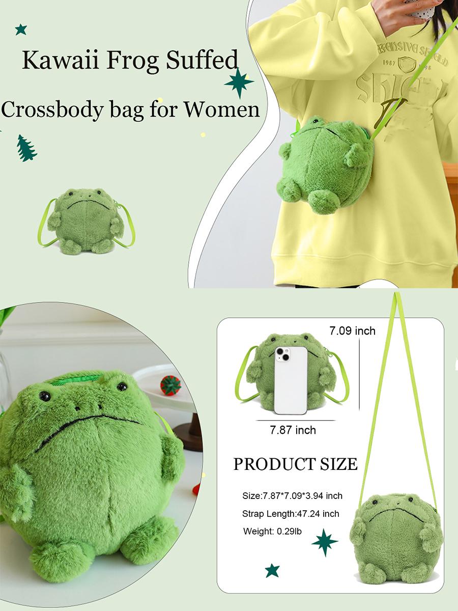 Kawaii Frog Crossbody Bags Cute Animal Plush Purse Small Novelty Shoulder Bag