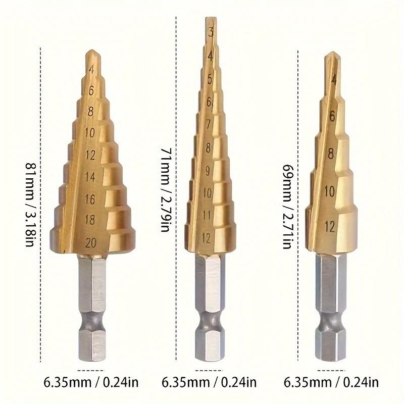 Stair Cone Drill Bit Set, Durable Stainless Steel, Hex Head, Suitable for Plastic/glass, Compatible with Disc Sander, Home Renovation Projects