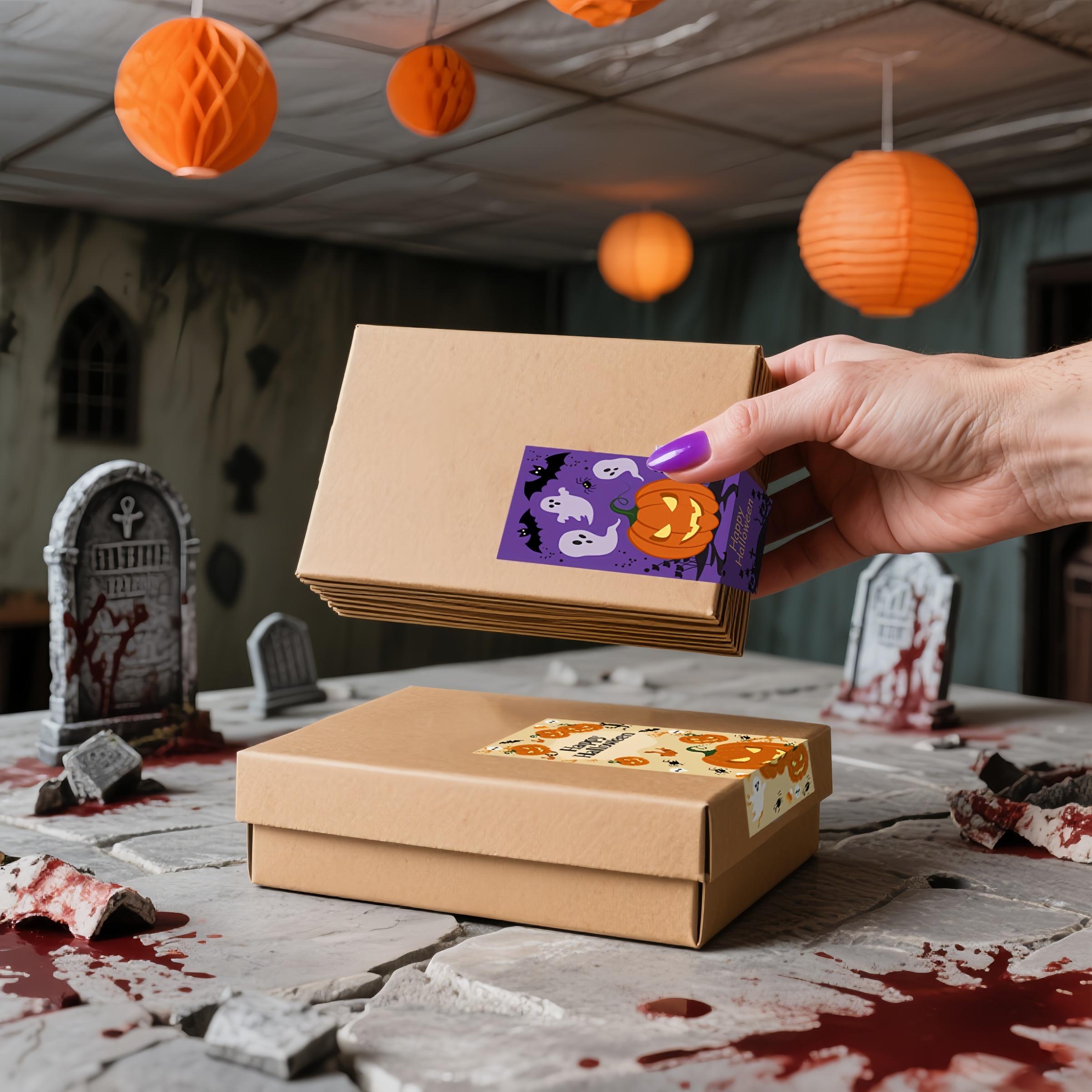 Halloween Sealing Stickers, Large Rectangular Labels for DIY Gifts & Baking, Holiday Tags for Wrapping & Stationery Decoration