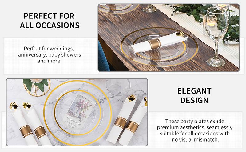 Goodluck 350PCS Gold Disposable Plates Set with Elegant Dinner Dessert Plates Napkins & Gold Cutlery Perfect for Weddings Christmas Birthday Parties & Baby Showers Safe BPA-Free Plastic Sturdy Durable Tableware for Special Events