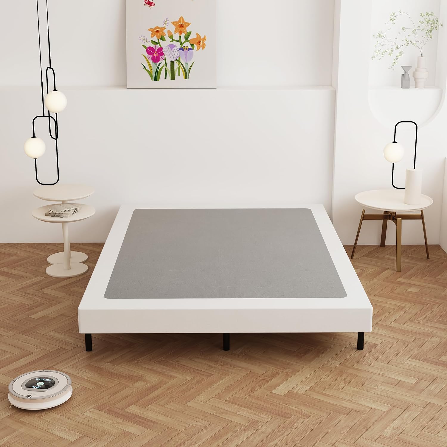 Cal  Box Spring 4 Inch Low Profile, Heavy Duty Metal Box Spring Bed Base with Fabric Cover, Mattress Foundation, Easy Assembly, Noise Free, Black