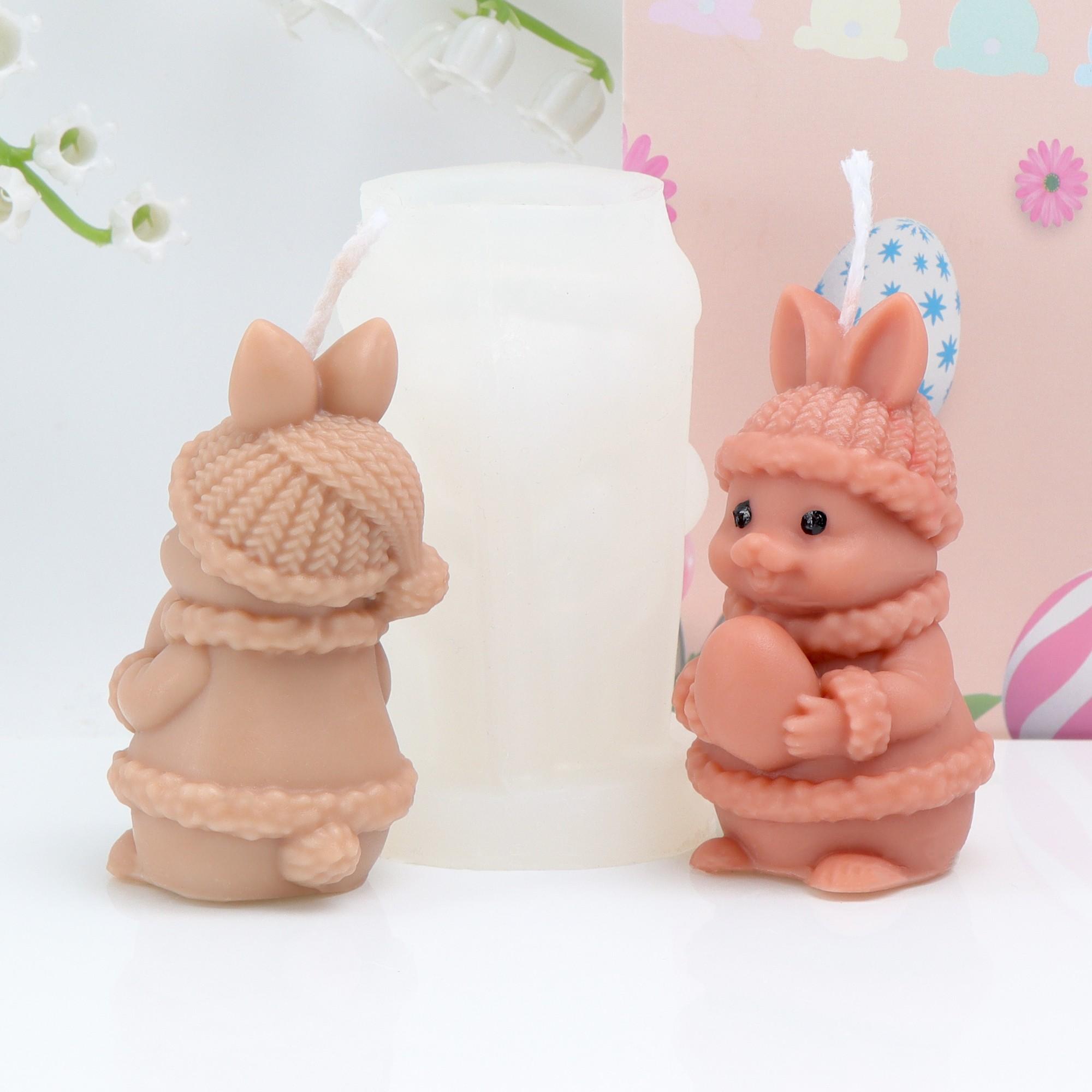 3D Easter Bunny Holding Egg Silicone Candle Mold, Cute Rabbit Hug Egg Wax Mould for DIY Scented Candle Soap Resin Plaster, Spring Easter Decor Craft Gift