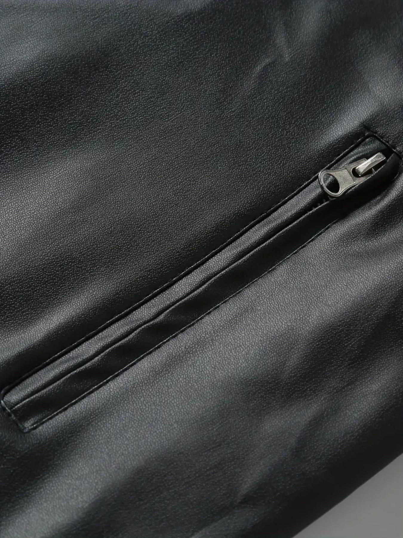 Men's Leather Jacket Spring & Fall Plain Casual Vintage Motorcycle Outerwear, Fitted Short Coat for Outdoor Riding