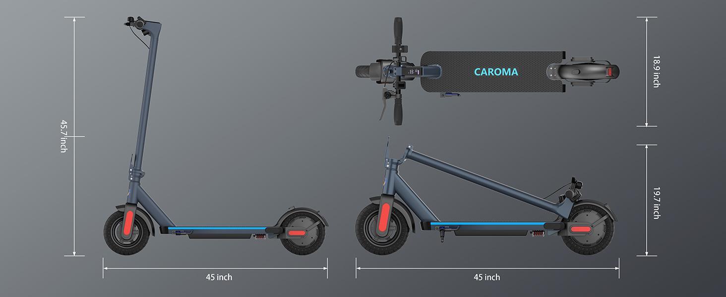 CAROMA Adult Commuter Foldable Electric Scooterr, 500W Motor, 10-inch Solid Tires, 300 lb Max Load, with Cruise Control, Dual Braking System and Shock Absorbers