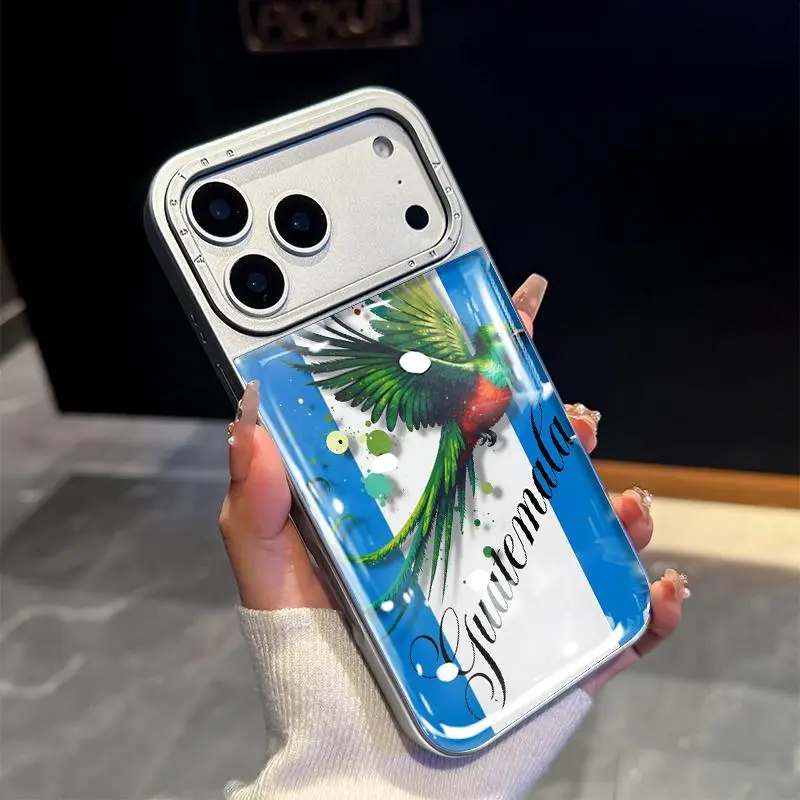 Guatemala's Flying Gem Pattern 2-in-1 Electroplated TPU + Silicon Phone Case for iPhone 17 Air/16/15/14/13/12 Pro Max Plus, Full Body 3D Protection Cover, Drop-Proof, Shockproof, Scratch-Resistant Rear Panel, Sturdy
