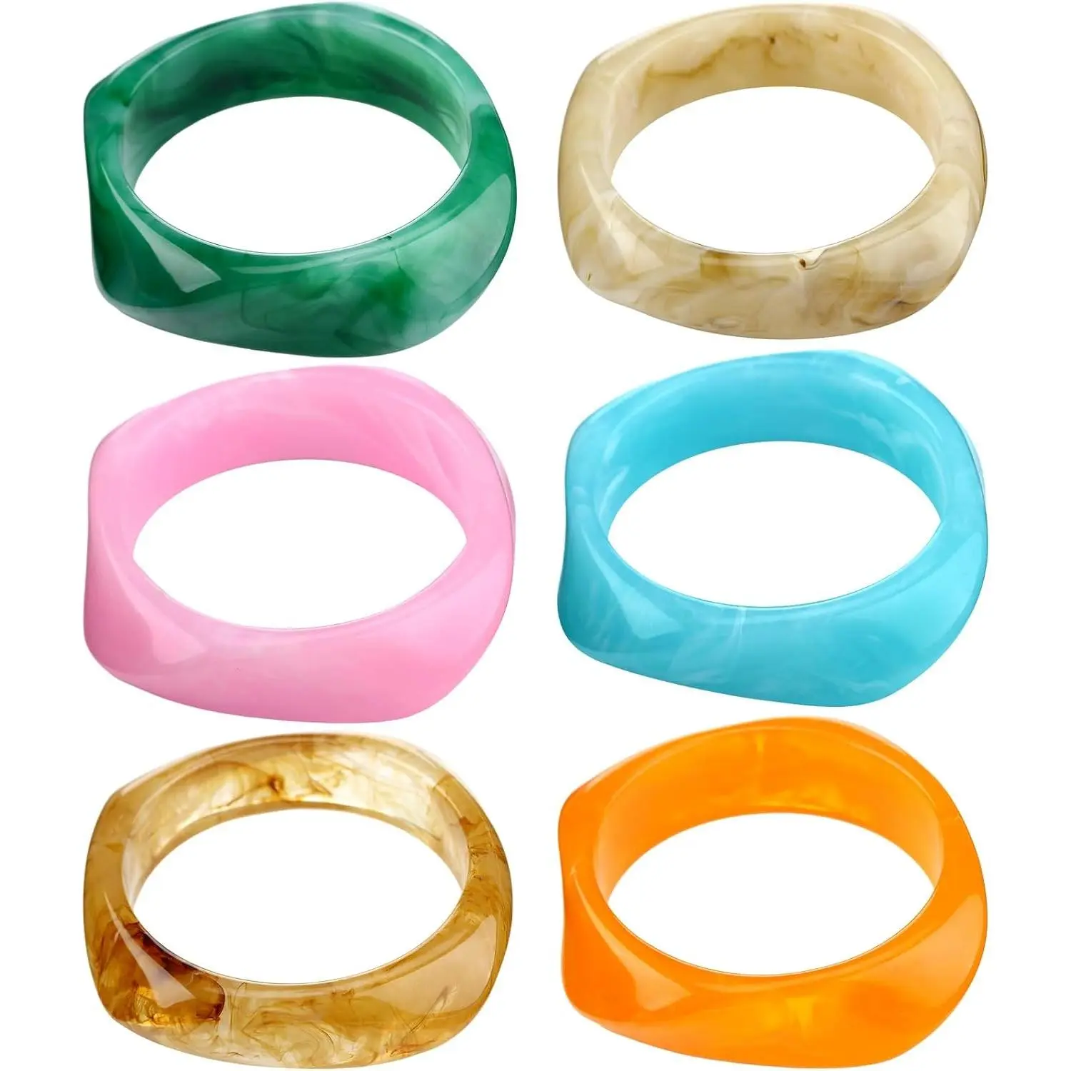 6 Pcs Acrylic Resin Bangles for Women, Colorful Rainbow Bangle